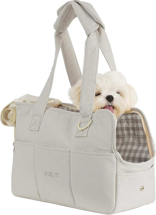 Dog Carrier for Small Dogs Rabbit cat with Large Pockets, Cotton Bag, Dog Carrier Soft Sided, Collapsible Travel Puppy Carrier (Grey, 13.6" L x 6.5" W x 10" H)