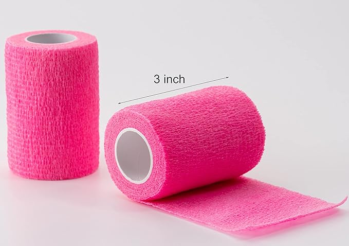 16 Pack Self Adhesive Bandage Wrap 3 inch, Self Sticking Bandage Wrap, Self Adherent for Wrist Ankle Sprains, Vet Wrap for Animals Pet(Pink)
