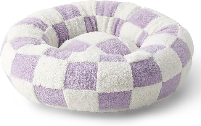 Lesure Cat Beds for Indoor Cats - Round Cat Bed Donut Small Dog Bed Calming Pet Beds, Cute Modern Beds with Jacquard Shaggy Plush & Anti Slip Bottom, 20 Inch, Purple