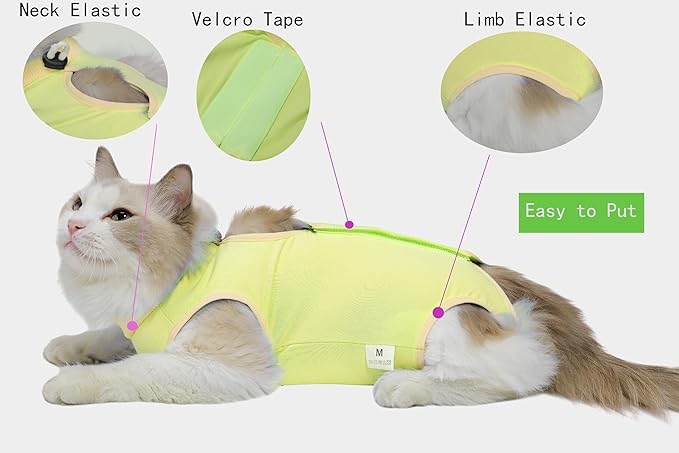 Cat Surgery Recovery Suit Female Kitten Cat Onesie for Cats After Surgery Spay Surgical Abdominal Wound Skin Diseases Cone Collar Soft Alternative Wear (Yellow, S)