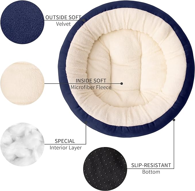 Love's cabin Round Donut Cat and Dog Cushion Bed, 20in Pet Bed for Cats or Small Dogs, Anti-Slip & Water-Resistant Bottom, Super Soft Durable Fabric Pet beds, Washable Luxury Cat & Dog Bed Navy Blue