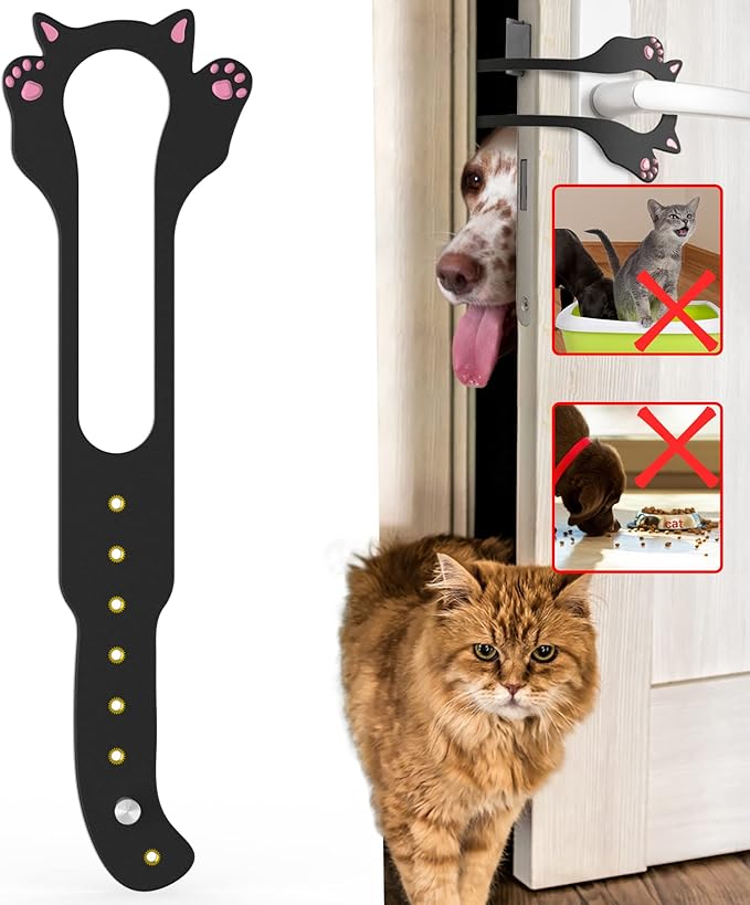 Cat Door Latch Holder,【8 Adjustable Sizes】 Stronger Flex Cat Door Stopper, Keep Door Open 1.5" to 8", Let's Cats in and Keeps Dogs Out of Litter & Food, No Tool Required & No Wall Damage