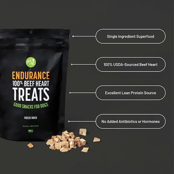 Freeze Dried Superfood 100% Beef Heart Dog Treats, 4 Ounce Bag, Single Ingredient Organ Meat, High Protein, Heart Health, Energy, Muscle Repair, Grain Free & Gluten Free, Made in USA