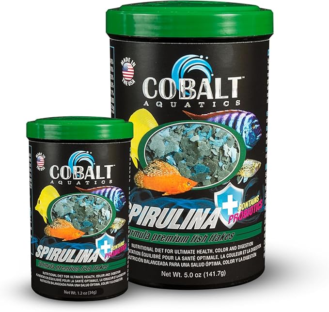 Cobalt Aquatics Spirulina with Blue Flakes 1.2oz - Premium Fish Food for Vibrant Health - Ideal for Fish Tanks, Aquariums