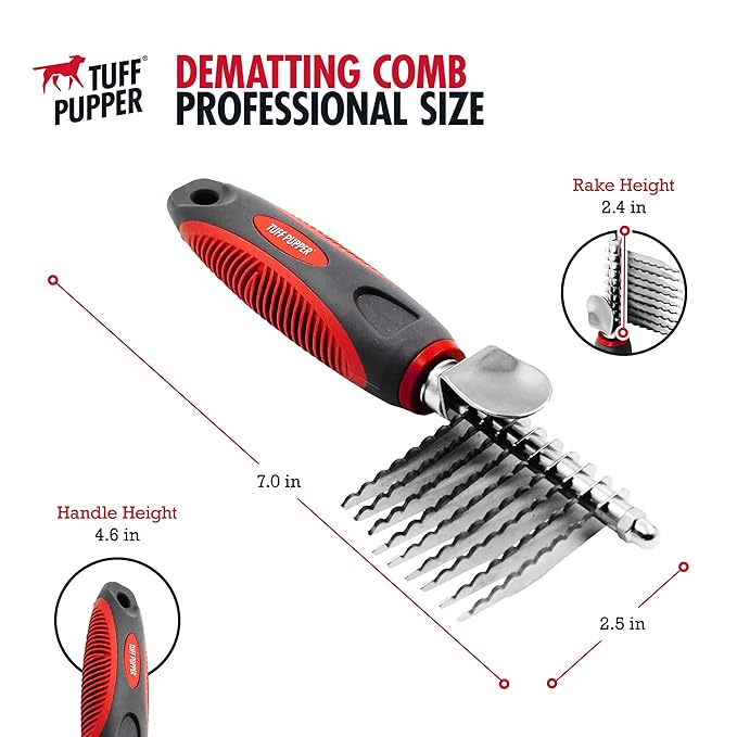 Detangling Comb For Dogs & Cats – Dematting Tool For Dogs Easily & Safely Remove Dead, Matted Or Knotted Hair | Ergonomic, No-Slip Safety Handle Provides Precision Control Against The Toughest Knots