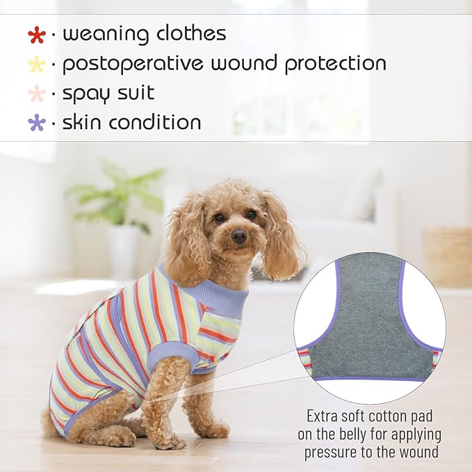 FUAMEY Recovery Suit for Dogs After Surgery,Soft Breathable Dog Bodysuit E-Collar & Cone Alternative Surgical Suit,Male Female Dog Neuter Spay Suits Anti Licking Wounds Onesie Purple Stripes XXL