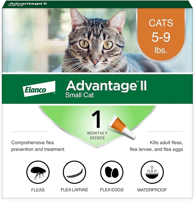 Advantage II Small Cat Vet-Recommended Flea Treatment & Prevention | Cats 5-9 lbs. | 1-Month Supply