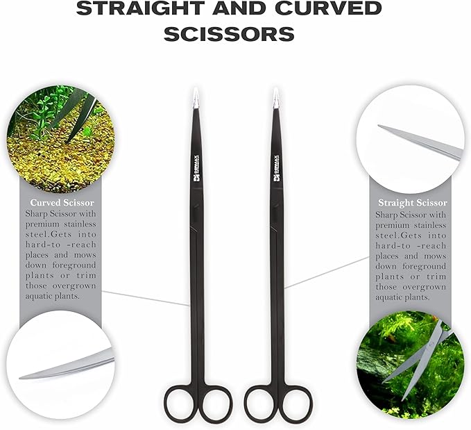 Dermax Aquascaping Equipment - Create Your Underwater Paradise Easily with Scissor Tweezer Spatula (Matte Black)