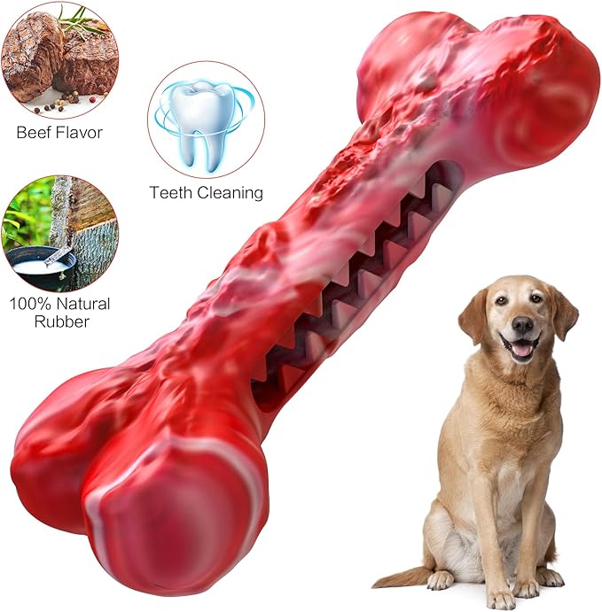 Dog Chew Toys for Aggressive Chewers, Interactive Rubber Dog Bones Chew Toys, Indestructible Puppy Dog Toy for Cleaning Teeth and Training, Tough Dog Toys for Medium Small Large Dog