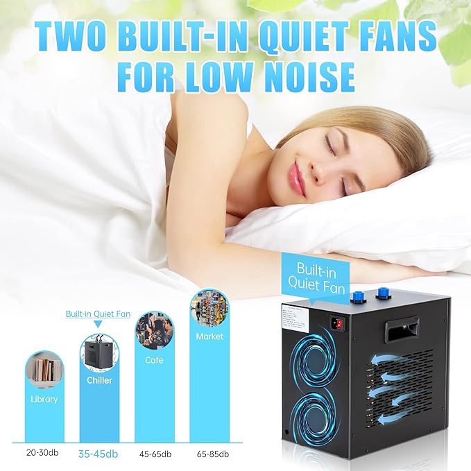 Aquarium Chiller for Fish Tank - Water Chiller with Quiet Design Compressor - Refrigeration for Hydroponic System Axolotl Jellyfish Coral (160L)