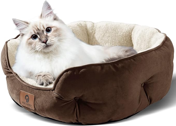 Medium Dog Bed for Medium Dogs, Large Cat Beds for Indoor Cats, Pet Bed for Puppy and Kitty, Extra Soft & Machine Washable with Anti-Slip & Water-Resistant Oxford Bottom, Brown, 25 inches
