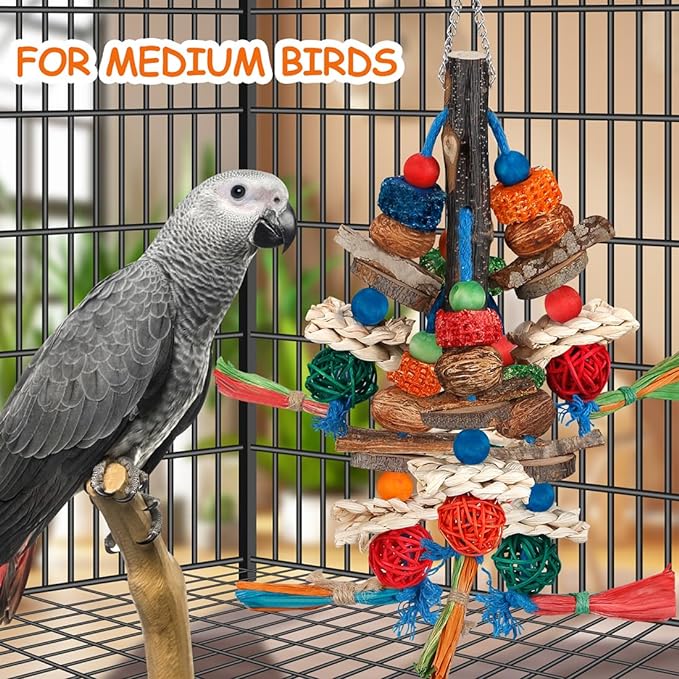 Bird Toys,Parrot Toys Exciting Chewing Fun for Parakeets,Cockatiels,Conures,Lovebirds,African Gray Cockatoos Amazon And Other Small Medium-Sized Parrot Natural Corn Cob Sturdy Nut (old bark)