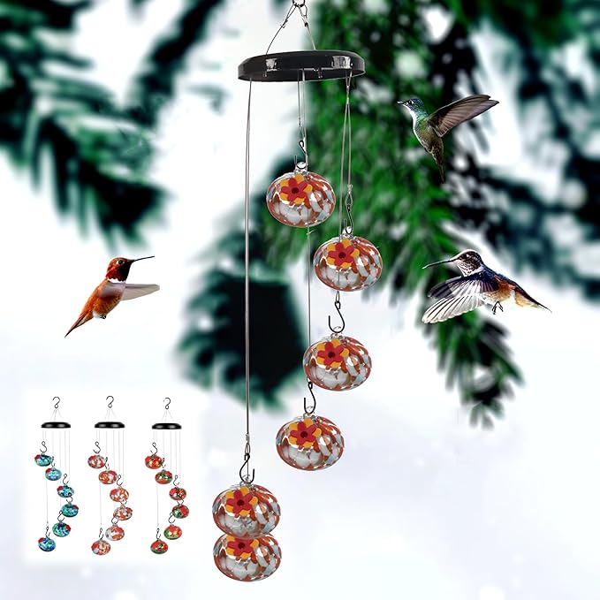 Charming Wind Chimes Hummingbird feeders for Outdoors Hanging ant and bee Proof Never Leak Perfect Garden Decor for Outside (JH-02)