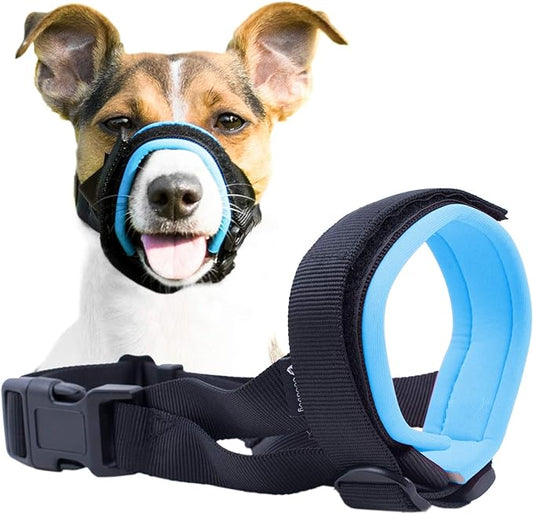 Gentle Muzzle Guard for Dogs - Prevents Biting and Unwanted Chewing Safely Secure Comfort Fit - Soft Neoprene Padding – No More Chafing – Training Guide Helps Build Bonds with Pet (XS, Blue)