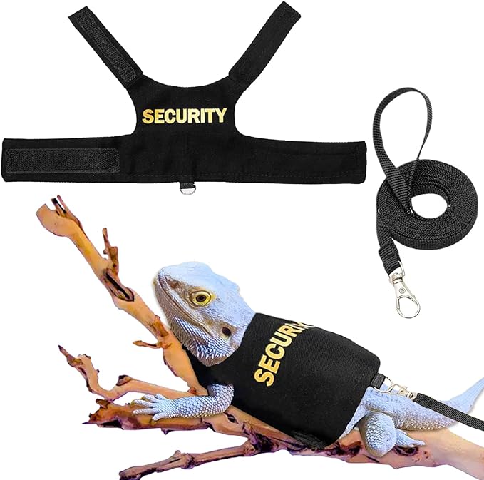 Bearded Dragon Harness and Leash Set Lizard Adjustable Escape Proof Harness Small Animals Soft Cotton Costume Carrier with 5 ft Short Leash for Reptiles Chameleon Iguana Walking Outdoor