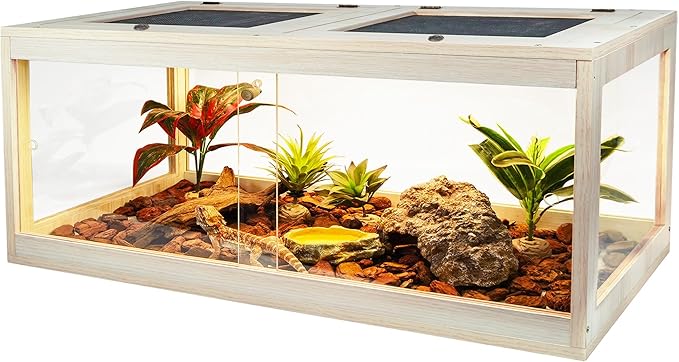 Reptile Terrarium Tank Maximum 78 Gallons, Lizard Tank Bearded Dragon Tank with Metal Mesh Roof Door, Snake Tank with Lock Design (Oak Color, 48"x20"x20" (78 Gallon))