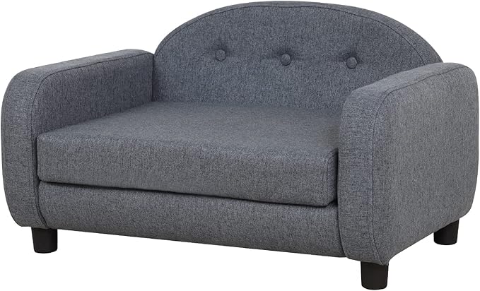 Dog Sofas and Chairs for Small Pet/Cat Sofa Bed with Wooden Frame/Bed for dogs with Linen Fabric/Cat Sofa Chair with Cushion/Dog Couch for Small Dog Rest Using (Grey)