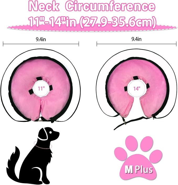 Dog Cone,Dog Surgery Collar,Dog Cones for Small Medium Large Dogs,Inflatable Cone for Dogs,Dog Cone Collar, Does not Impede Vision Dog Recovery Collar(M Plus Pink)