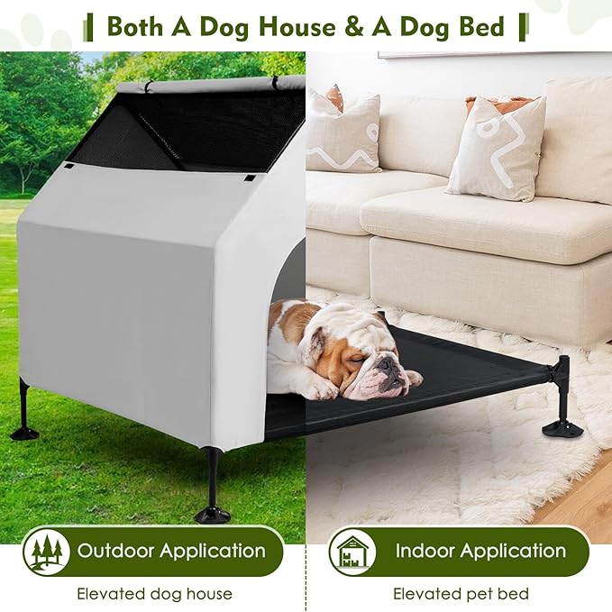 36" L House for Medium Dogs Outside & Elevated Dog Bed,Waterproof Dog House for Indoor & Outdoor Use, Portable Pet House with Powerful Anti-Slip Feet,Weatherproof Dog Shelter Cot for S/M Dogs & Cats