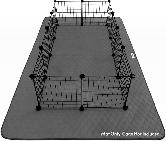 Paw Inspired 80x50” Waterproof Playpen Mat | Super Absorbent Fleece Cage Liner with Non-Slip Bottom | Pet Play Pen Pad for Dogs, Rabbits, Guinea Pigs, Hamsters, Small Animals (Dark Gray)