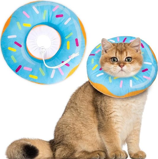 Cat Cone Collar Soft, Cat Recovery Collar for Wound Healing Cute Cat Donut Adjustable Cat Cones to Stop Licking Comfortable Lightweight Neck Elizabethan Collars for Cats Kittens After Surgery