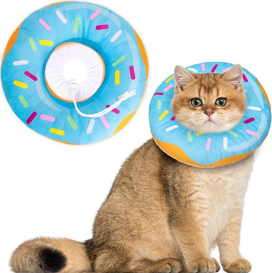 Cat Cone Collar Soft, Cat Recovery Collar for Wound Healing Cute Cat Donut Adjustable Cat Cones to Stop Licking Comfortable Lightweight Neck Elizabethan Collars for Cats Kittens After Surgery