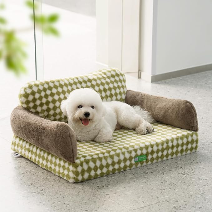 MEWOOFUN 34.6" Orthopedic Dog Bed Sofa for Small Medium Dogs, Egg- Foam Dog Couch with Removable Washable Cover and Non-Slip Bottom (Large, Green)