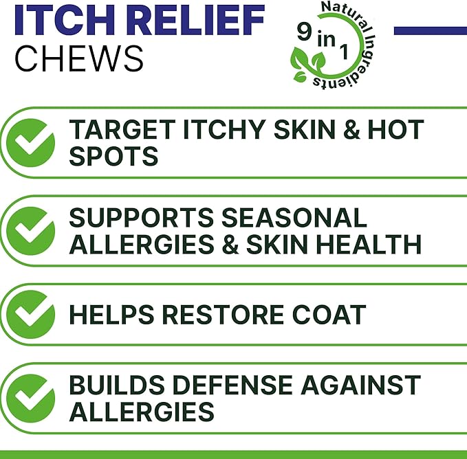 Allergy Relief Dog Chews (240 Immune Treats) - Omega 3 + Colostrum + Probiotics - Itchy Skin Relief - Seasonal Allergies - Anti-Itch & Hot Spots - Immune Supplement - Made in USA