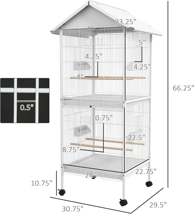 NicBex 67" Metal Bird Cage, Large Parakeet Cages with Stand,Pet Flight Birdcage for Parrot Lovebirds Finches Parakeets Budgie Parrotlet Conures,Bird Aviary Indoor with Rolling Stand,White