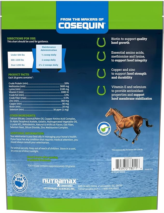 Cosequin Calxequin Pellets Daily Hoof Support for Horses with Vitamin E + Selenium, 1260 Grams