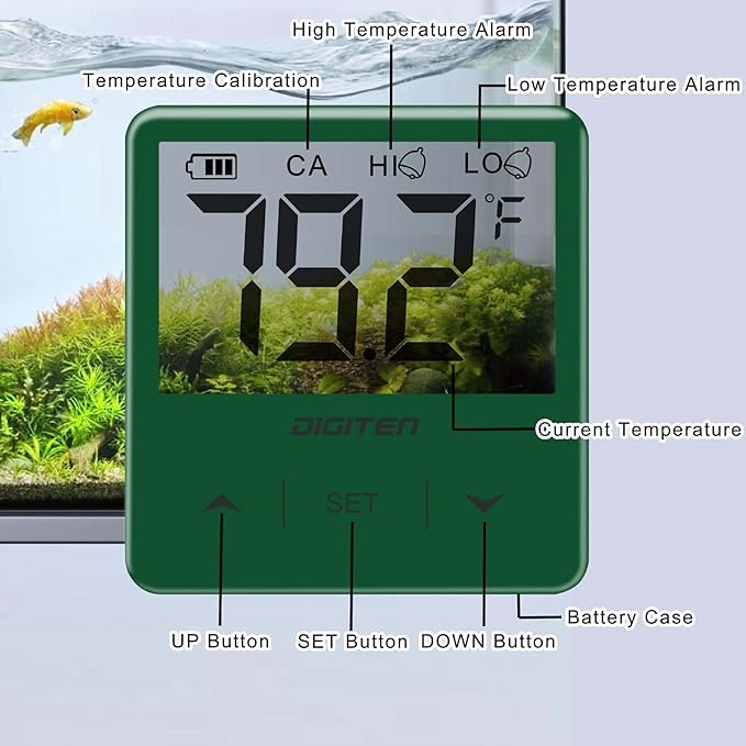 DIGITEN Aquarium Thermometer Digital Fish Tank Thermometer with Large LCD Display Stick On Water Terrarium Temperature Sensor Gauge for Reptiles Turtle Amphibians