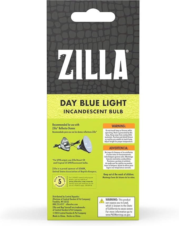 Zilla Reptile Terrarium Incandescent Heat Bulb, Day Blue, 100 Watts