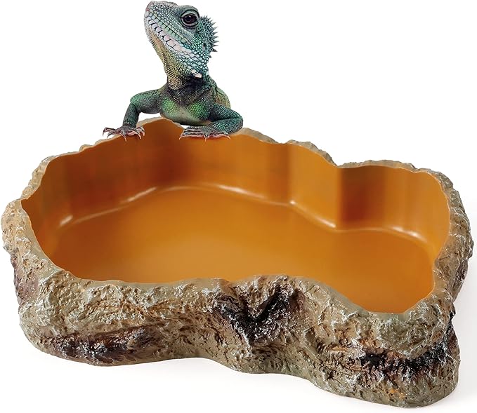 Reptile Food Water Rock Bowls - Resin Rock Worm Feeder Dish, Amphibian Feeding Bowl Terrarium Decor for Lizards, Chameleon, Leopard Gecko, Frog, Bearded Dragons, Snake, Hermit Crabs, Turtle Spider Pet