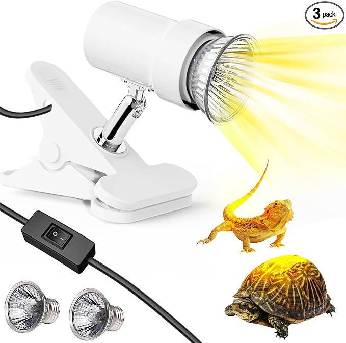 Reptile Heat Lamp, Rotatable UVA/UVB Light Lamp with 2 Basking Bulbs (25W + 35W), Suitable for Bearded Dragon, Reptiles, Turtle, Lizard, Snake (White)