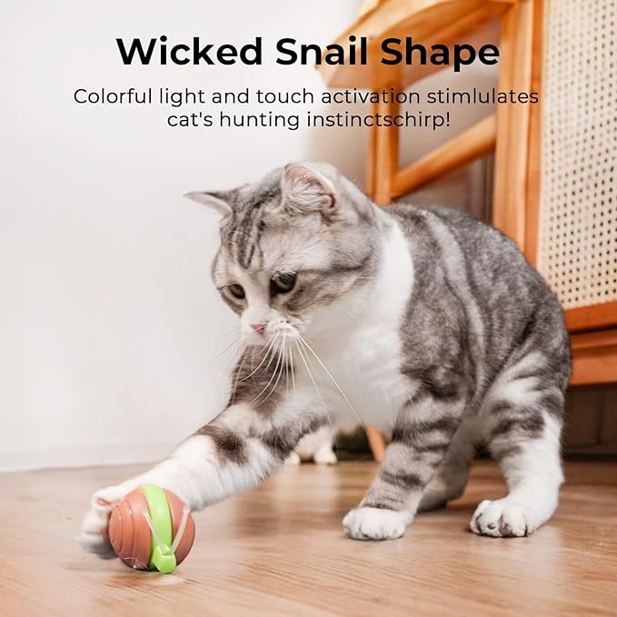 Cheerble Interactive Cat Toy for Indoor Cats, Wicked Snail, [2024 Upgraded] Kitten Toys, Automatic Cat Toy with LED Lights, DC Rechargeable Moving Cat Toy, Smart Sensing Electric Cat Toy (Brown)