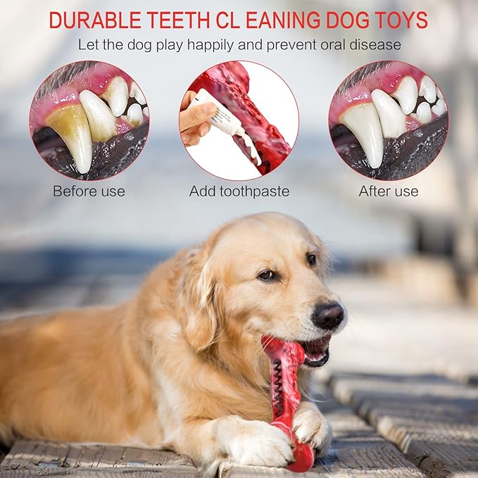 Dog Chew Toys for Aggressive Chewers, Interactive Rubber Dog Bones Chew Toys, Indestructible Puppy Dog Toy for Cleaning Teeth and Training, Tough Dog Toys for Medium Small Large Dog