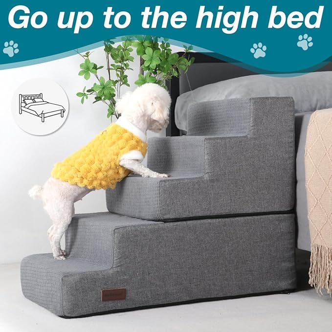 Dog Stairs for High Bed,5 Steps Pet Stairs for Small Dogs and Cats，Anti-Slip Removable Dog Steps for Bed,Bed Stairs for Dog,Grey