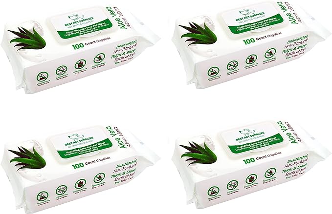 Best Pet Supplies Dog Wipes, Hypoallergenic, Deodorizing, Cleaning Dogs' Paws, Butt, Face, Grooming, Non-Sticky Formula for Puppy, Cats and Sensitive Skin - 400 Pack, Hydrating Aloe Vera (Unscented)