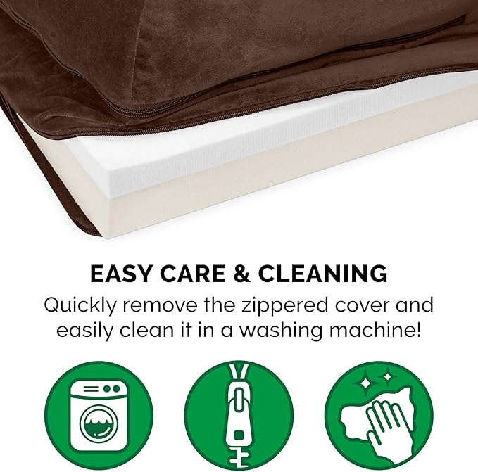 Furhaven Memory Foam Dog Bed for Large/Medium Dogs w/ Removable Bolsters & Washable Cover, For Dogs Up to 55 lbs - Plush & Velvet L Shaped Chaise - Sable Brown, Large