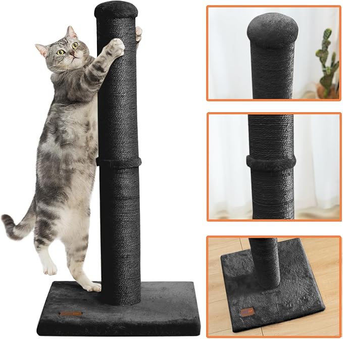 34inch Cat Scratching Post with Natural Sisal Rope 4.3Inch Large Diameter Scratcher Post Tree for Indoor Cats Black