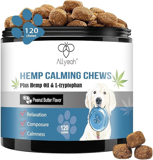 Calming Chews for Dogs Treats, Hemp Calming Dog Anxiety Relief Natural Ingredients, Helps with Dog Anxiety, Stress Relief, Separation, Barking, Thunderstorms