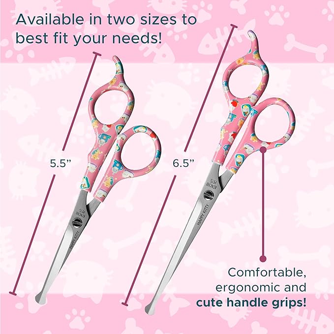 Kenchii Happy Kitty Ball Tip Shears Trimming Scissors for Cats | Pet Grooming Kitten Essentials | Stainless Steel Grooming Scissors for Cats | Safety Blunt Tip Scissors and Cat Grooming Tools | 6.5 In