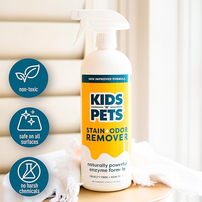 KIDS 'N' PETS - Instant All-Purpose Stain & Odor Remover – 27 fl oz - Permanently Eliminates Tough Stains & Odors – Even Urine Odors - No Harsh Chemicals, Non-Toxic & Child Safe, Multi-Color