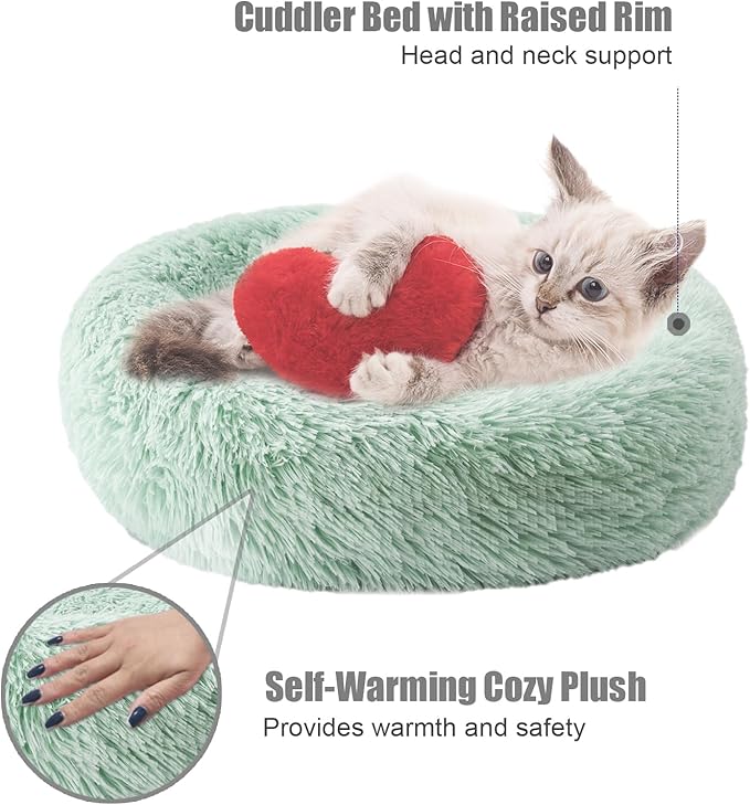 Aurako Cat Bed Dog Bed Round Cushion Pet Bed Mat Ultra Soft Plush Donut Sofa Comfortable Pillow Machine Washable Pet Cuddle Beds for Kitten Small Medium Large Dogs Cats 16" Green