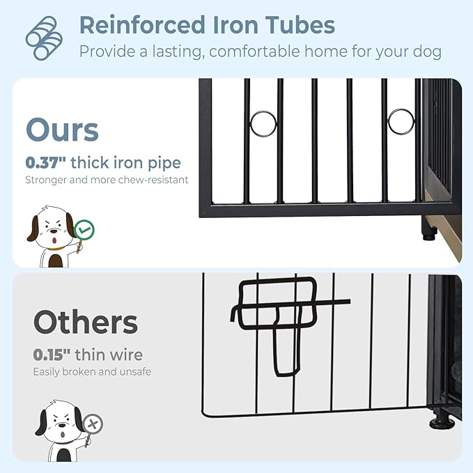 71'' Dog Crate Furniture for 2 Dogs, Wooden Double Dog Crate Large Breed with Cushion, XXL Indoor Dog Kennel TV Stand End Table with Divider for Large Medium Dogs, Grey