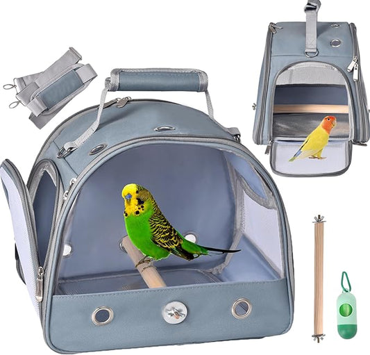 Bird Carrier Travel Cage with Stand, Small Bird Travel Carrier for Parrot, Small Bird Cage for Travel Parakeet Carrier with Shoulder Strap, Side Access Window Blue