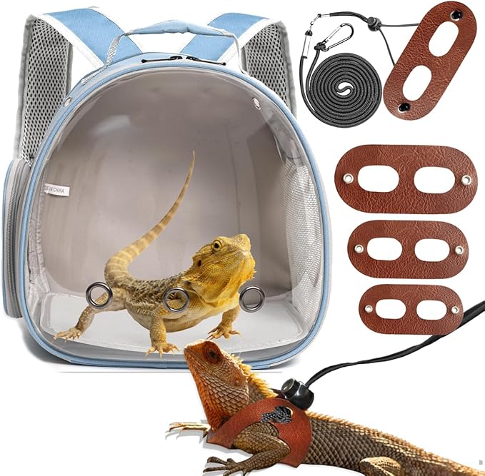 Bearded Dragon Travel Backpack with Harness and Leash Set,Hamster Backpack Travel Carrier,Space Capsule Clear Bubble Window Astronaut Small Animal Carrier Backpack, Airline Approved