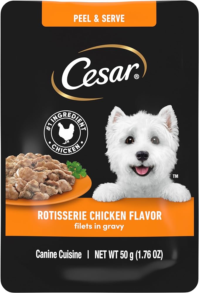 Cesar Filets in Gravy Wet Dog Food Rotisserie Chicken Flavor, 1.76 oz. Mini-Pouch, 20 Pack