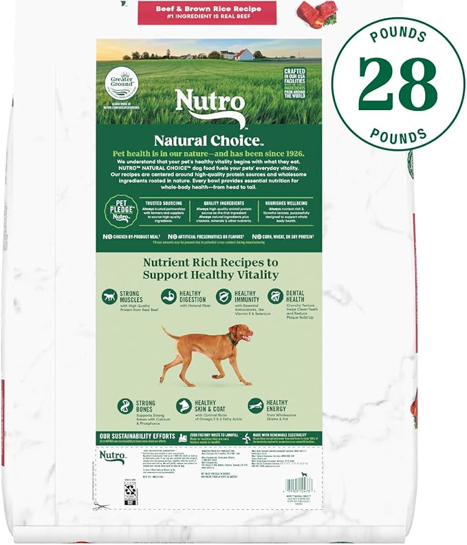 NUTRO NATURAL CHOICE Adult Dry Dog Food, Beef, Rice Recipe Dog Kibble, 28 lb. Bag