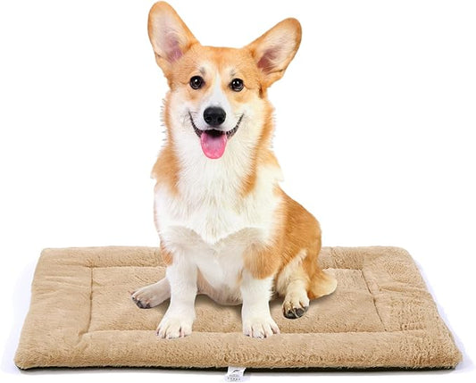 Dog Beds Crate Pad for Medium Dogs, Cat Bed Washable Dog Crate Pad Dog Bed Mat Washable Dog Beds Anti-Slip & Anti-Scratch Pet Sleeping Mat (Khaki, M)